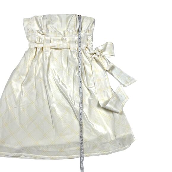 Dolan Silk Blend Mini Dress Tie Waist White Yellow Plaid Strapless Women's S - Picture 6 of 10